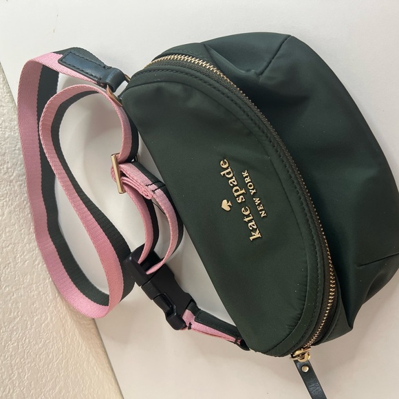 kate spade Handbags - Kate Spade Dark Green Bag with Pink and Black Strap